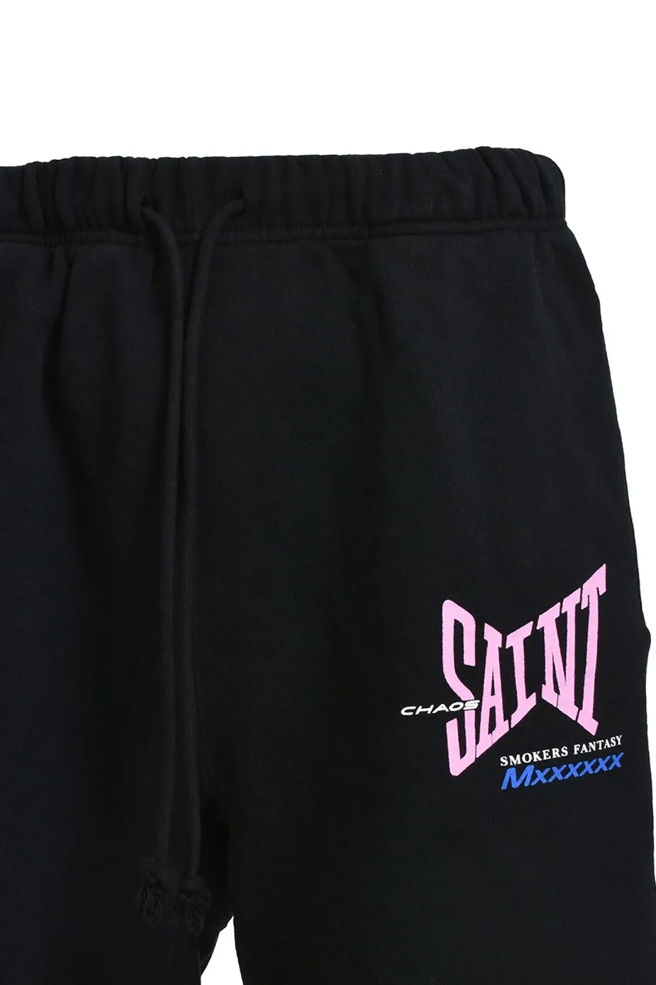 SAINT Mxxxxxx SWEAT SHORTS/RIBON SAINT/BLK pink SAINT LOGO shorts, black S-XL cotton and linen OE yarn fabric, stiff, light, comfortable and breathable, non-locking design, naturally rolled back after water, super handsome version, easy to match, original consistent main mark, wash water mark, little angel anti-counterfeiting mark
